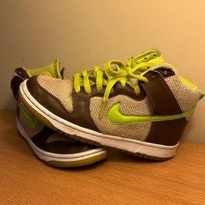 Shrek Nike Dunk High Top Kids sneakers.